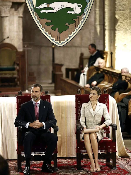 King Felipe of Spain and Queen Letizia of Spain attended the "Principe de Viana" 2015 award ceremony at San Salvador de Leyre (Navarra) Monastery