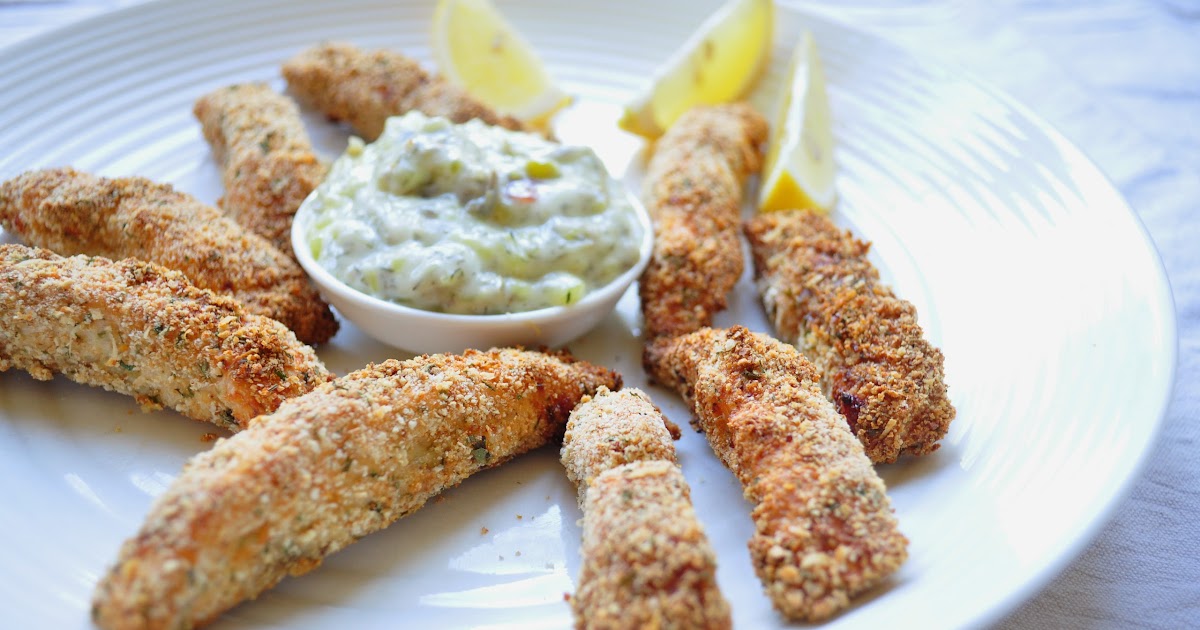 Busy Eating Homemade Salmon Fish Fingers with a Light Mayo Tartar Sauce