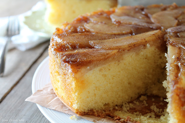 Spiced Pear Upside Down Cake - a delicious and simple Fall dessert that will really WOW friends and family! at LoveGrowsWild.com #fall #dessert #cake #pear