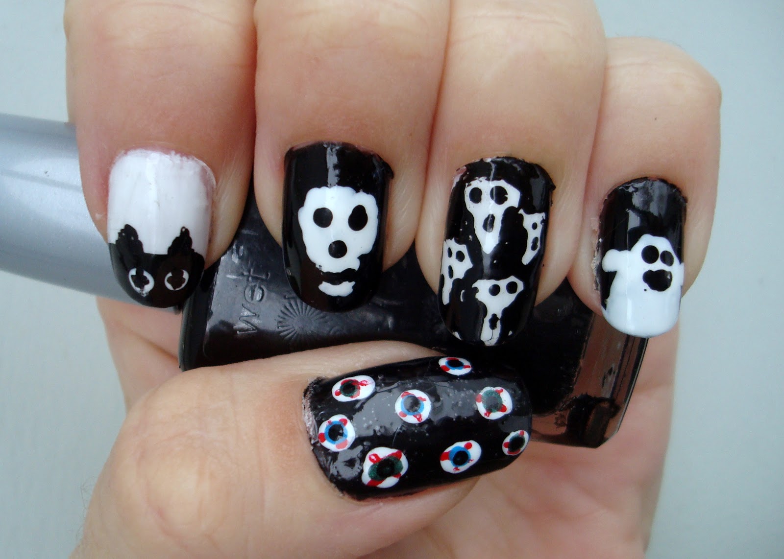 I Know Other Stuff Black And White Halloween Nails