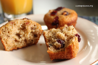 low-fat muffins with dried sweetened cranberries and chopped walnuts