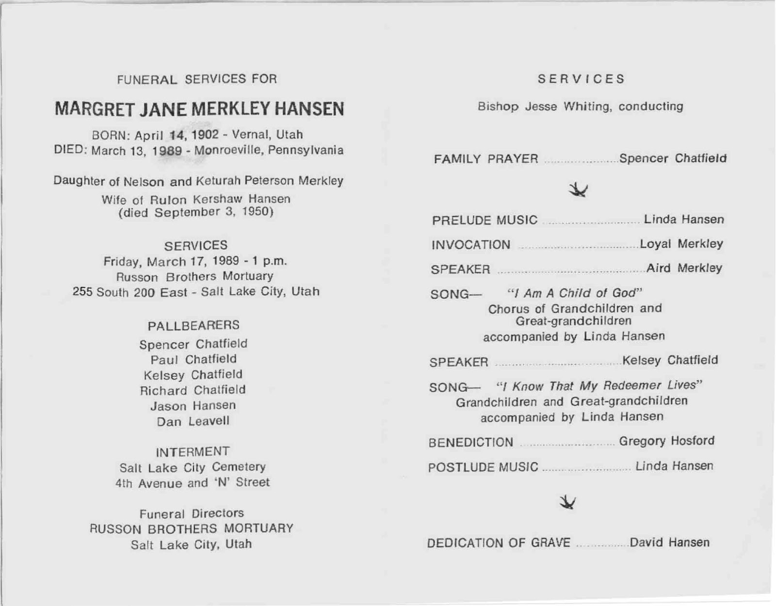 lds funeral program template memorial services program template