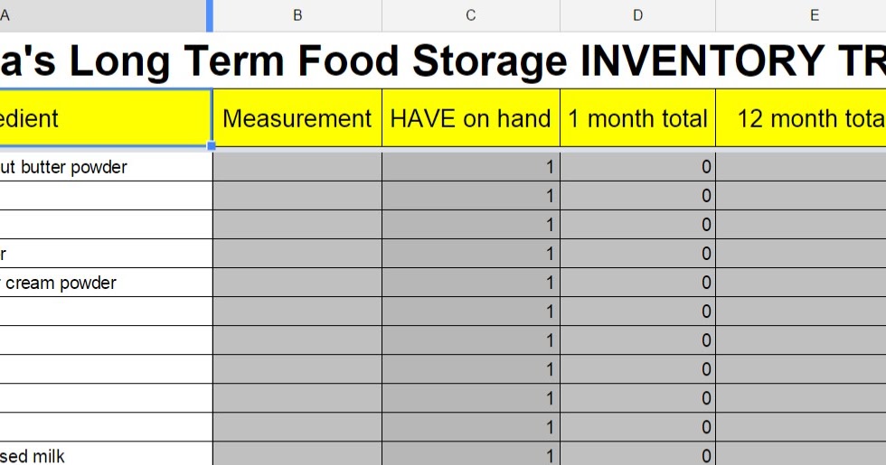 Prepping Tips 101 Easy Excel Document For 12 Month Food Storage
