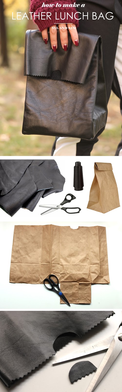 Learn how to make your own leather lunch bag. Inspired by designer fold over bag by Jil Sander.