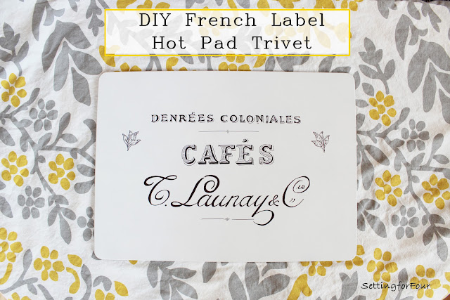 Make this easy DIY trivet potholder for your kitchen to protect your table from hot pots and casserole dishes! It has a beautiful vintage French graphic. See the tutorial and supply list to make it for your home and for gifts!