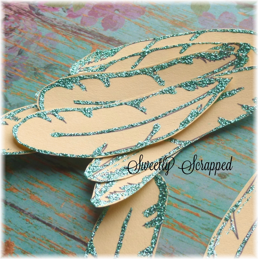 Sweetly Scrapped Glittered Feathers Paper Embellishments