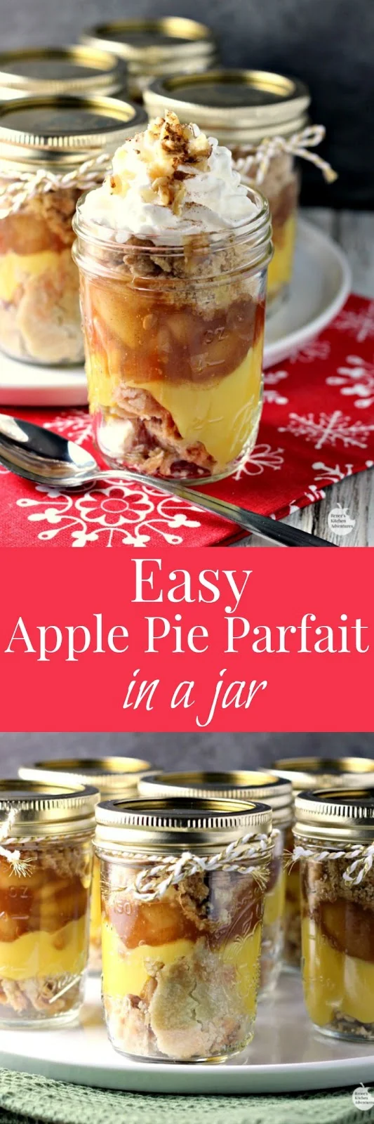 Easy Apple Pie Parfait Jars | by Renee's Kitchen Adventures - Easy recipe for a fun way to enjoy pie! Serve on a buffet or give as a gift! #SharetheJoyofPie ad