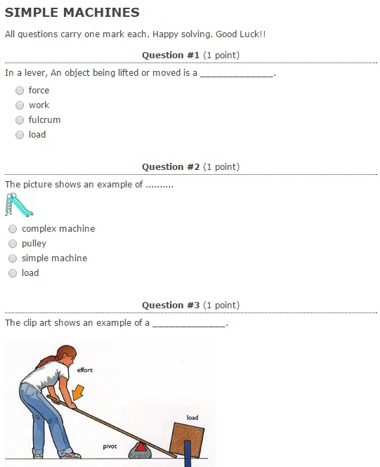 Simple Machines Quiz My Sixth Class