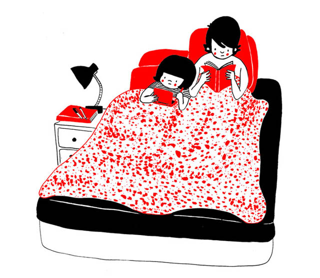 Heartwarming Illustrations Show That True Love Is In The Little Everyday Things - Happiness is when both of you read in bed after an exceptionally tiring day Heartwarming Illustrations Show That True Love Is In The Little Everyday Things - Happiness is when both of you read in bed after an exceptionally tiring day