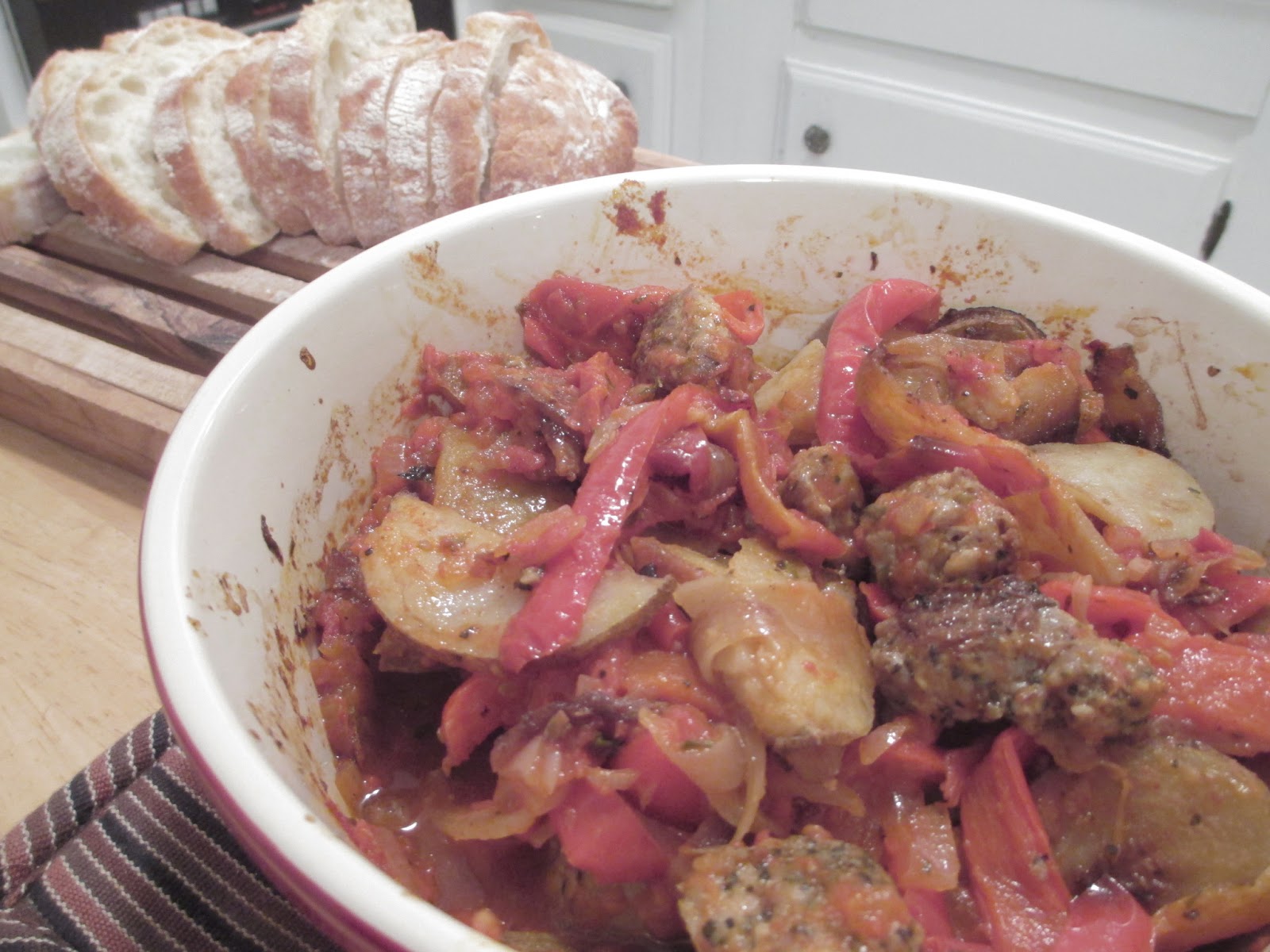 "So what are you making for dinner?" Roasted Sausage, Peppers and Potatoes