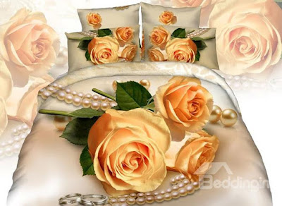 Romantic Yellow Rose Necklace Printing 4-Piece Cotton Duvet Cover Sets