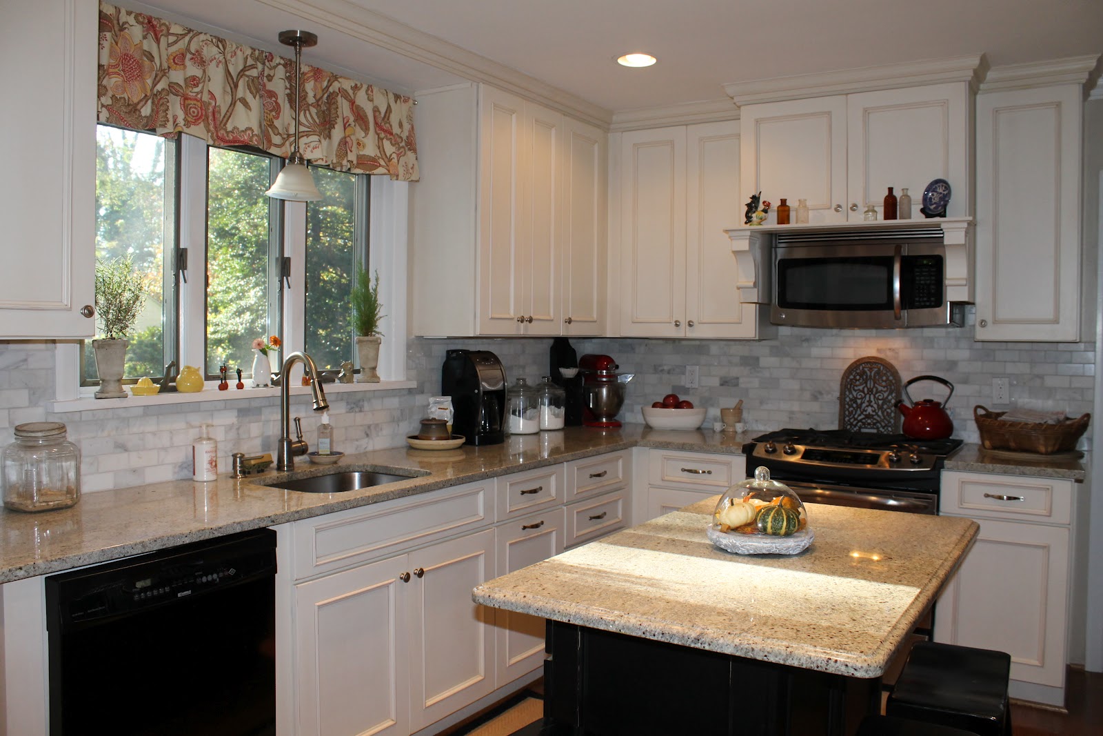 Gray kitchen with white cabinets Off White Kitchen Cabinets