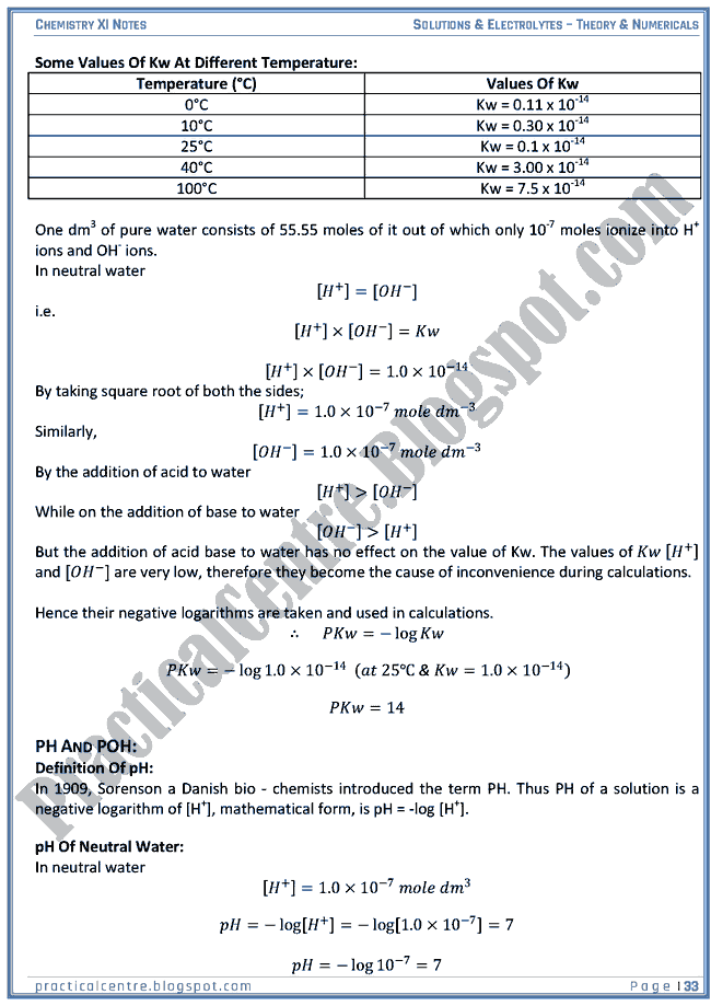 Solutions And Electrolytes - Theory And Numericals (Examples And Problems) - Chemistry XI