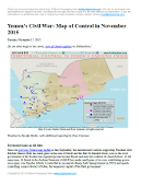 Map of territorial control in Yemen as of November 17, 2015, including territory held by the Houthi rebels and former president Saleh's forces, president-in-exile Hadi and his allies in the Saudi-led coalition and Southern Movement, and Al Qaeda in the Arabian Peninsula (AQAP). Includes recent areas of fighting, such as Taiz, Wadiah, Bayda, Marib, Mukayras, Mocha, Dhubab, and the Bab al-Mandeb Strait.