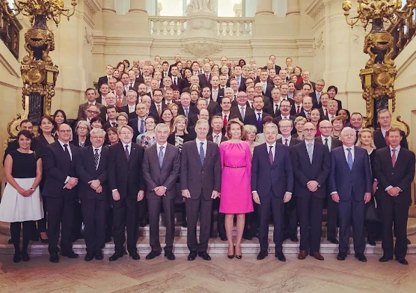 King Philippe and Queen Mathilde of Belgium met with the heads of Belgian diplomatic staff at the Royal Castle of Brussels 
