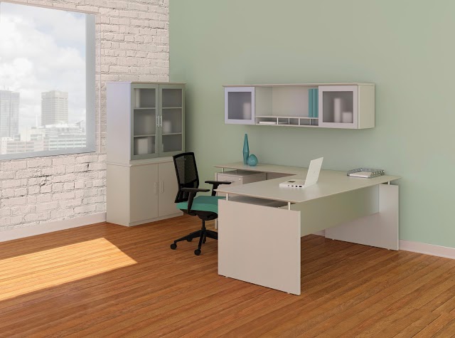 Medina Straight Front Desk with Hutch and Wall Cabinet Medina Straight Front Desk with Hutch and Wall Cabinet