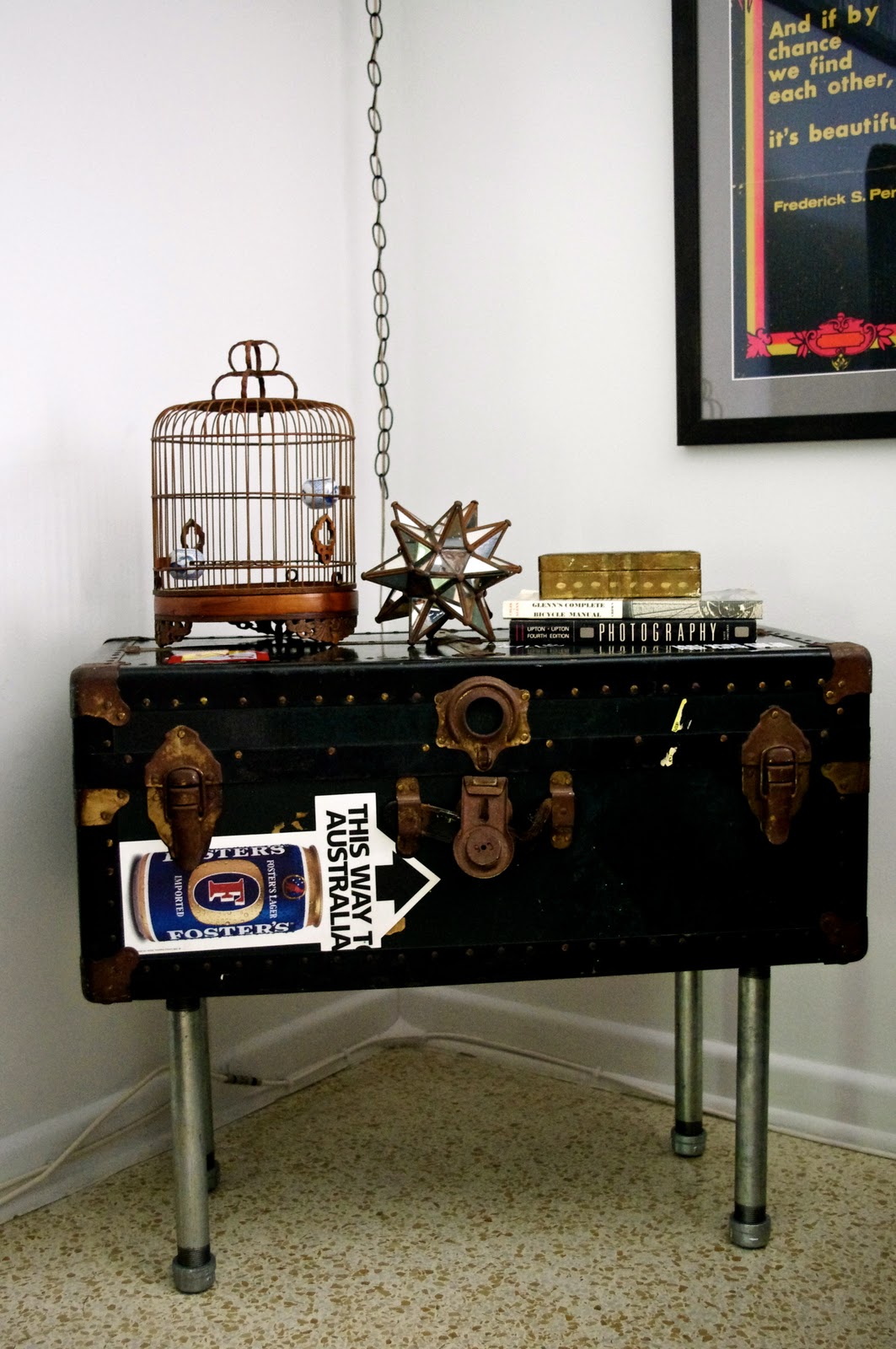 turquoise violets DIY trunk end table