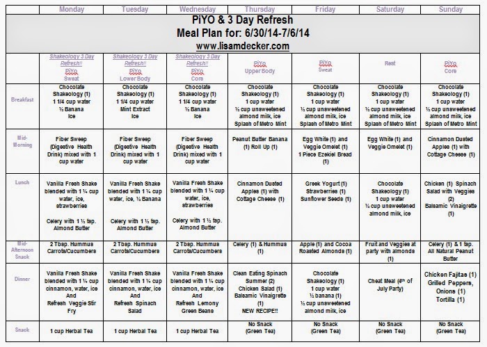 PIYO Meal Plan, PIYO