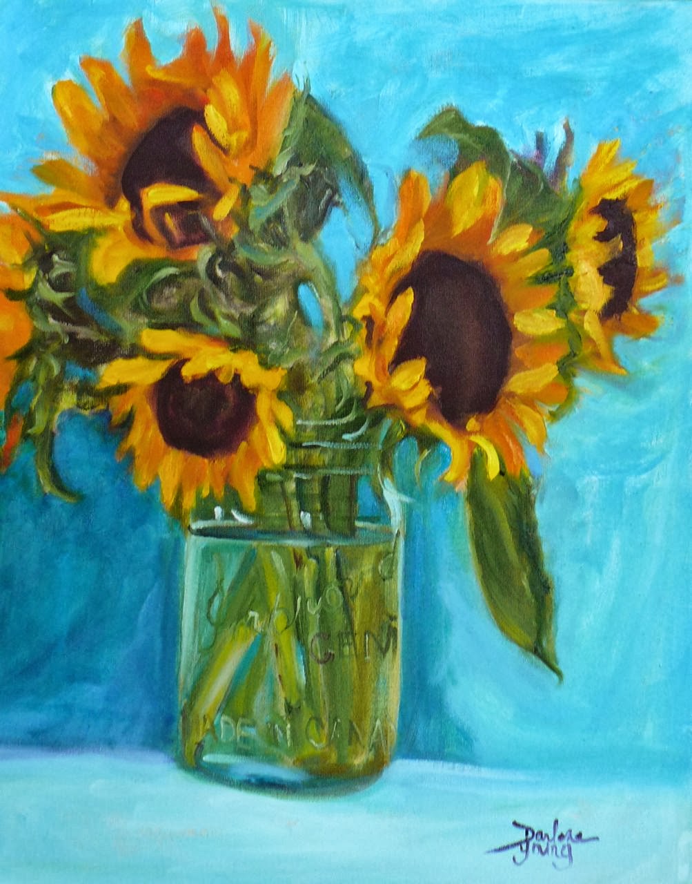Darlene Young Canadian Artist 695 Sunflowers in a Jar