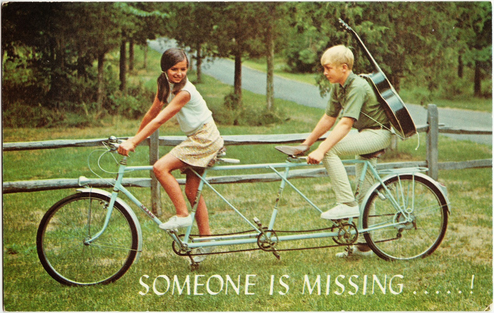 Papergreat "We Missed You at Church" postcard with a tandem bicycle