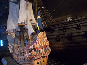 A Miniature model of "Vasa" in comparison to the original museum hip.