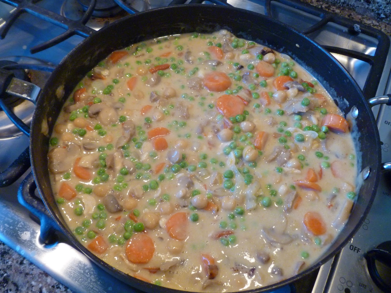 Vegetarian Family Cooking Chicken a`la King Vegan