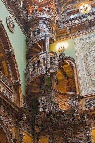 stairs design in Peles Castle, Romania spiral stairs in Peles Castle Romania