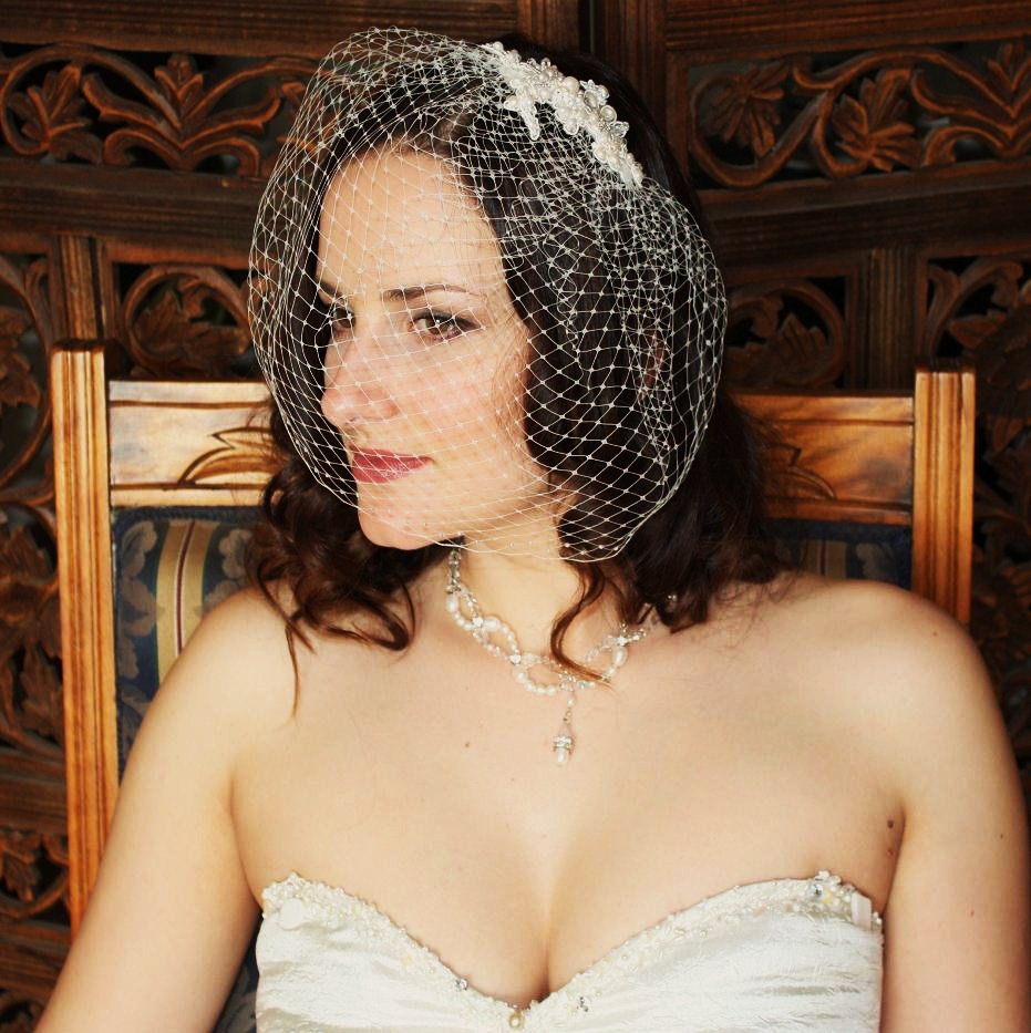 Beaded fascinators and birdcage veils. Helena's Crown. Handcrafted