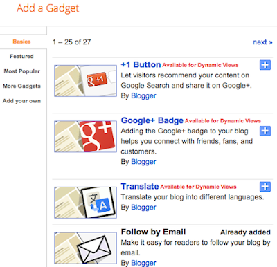 Blooger Add a Gadget