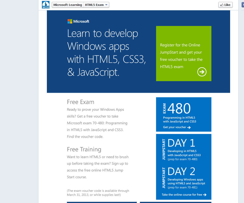 microsoft is offering free voucher for exam 70 480 html5 with