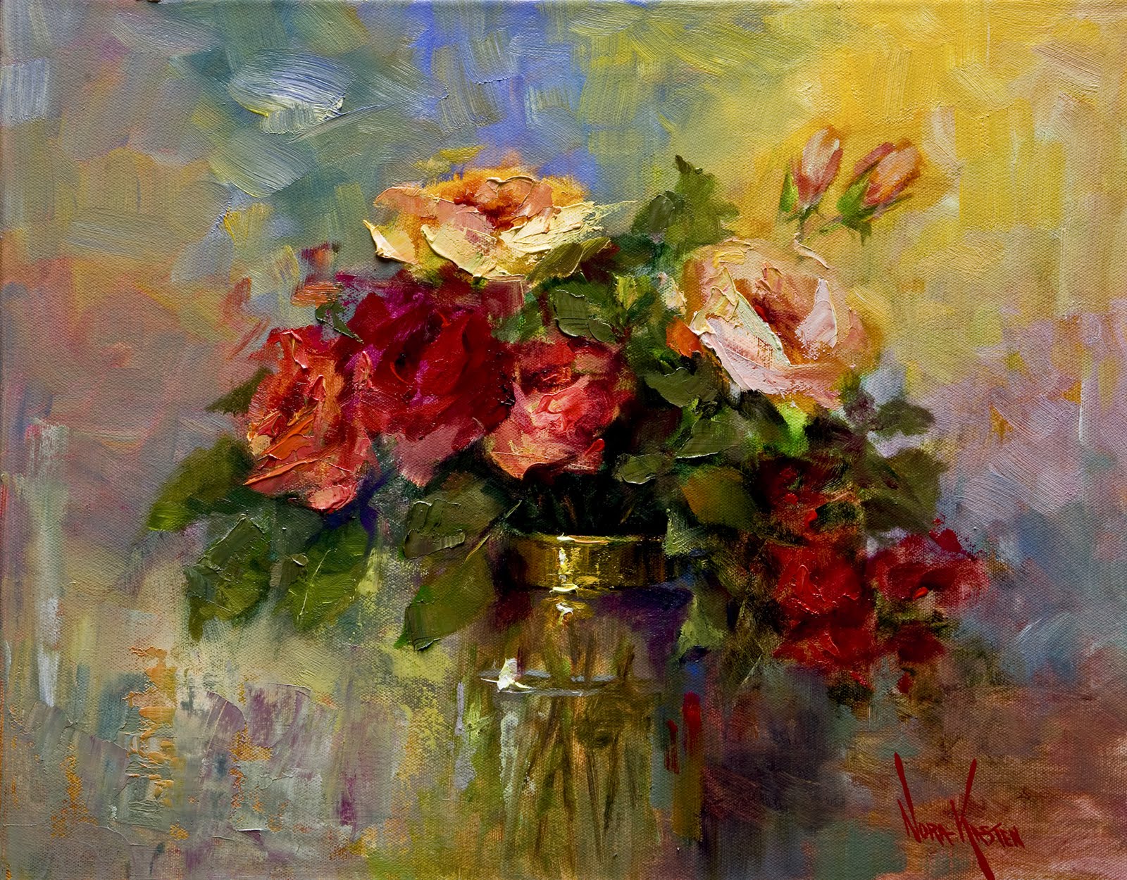 ART & SPIRIT by Artist, NORA KASTEN "Fresh Roses" Oil Painting by