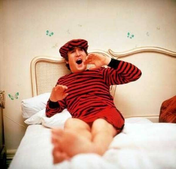 John Lennon in red and black striped pajamas vintage everyday