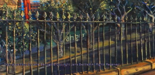 Plein air oil painting by Industrial Heritage Artist Jane Bennett of Millers Point Barangaroo and the Harbour Tower from High st Plein air oil painting by Industrial Heritage Artist Jane Bennett of Millers Point Barangaroo and the Harbour Tower from High st
