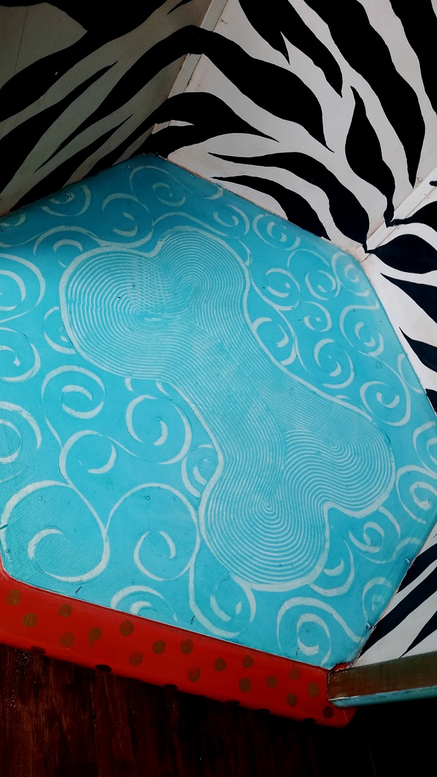 Hand Painted Round Dog Beds Made From an End Table in Zebra and Leopard