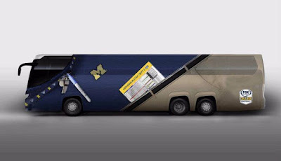 FOX Sports unveils Jim Harbaugh-themed bus, complete with khakis. FOX Sports unveils Jim Harbaugh-themed bus, complete with khakis.