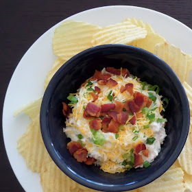 Loaded Baked Potato Dip:  A dip made with sour cream, green onions, cheese, and bacon bits.  It's like a loaded baked potato on a chip.  #footballsnack #gamedaysnack