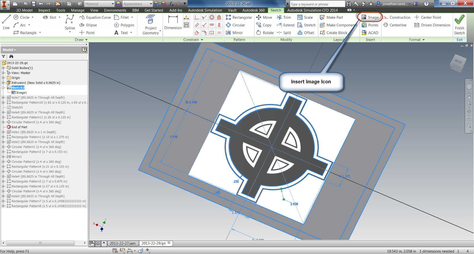 The image inserted onto a sketch, using the Insert Image Tool