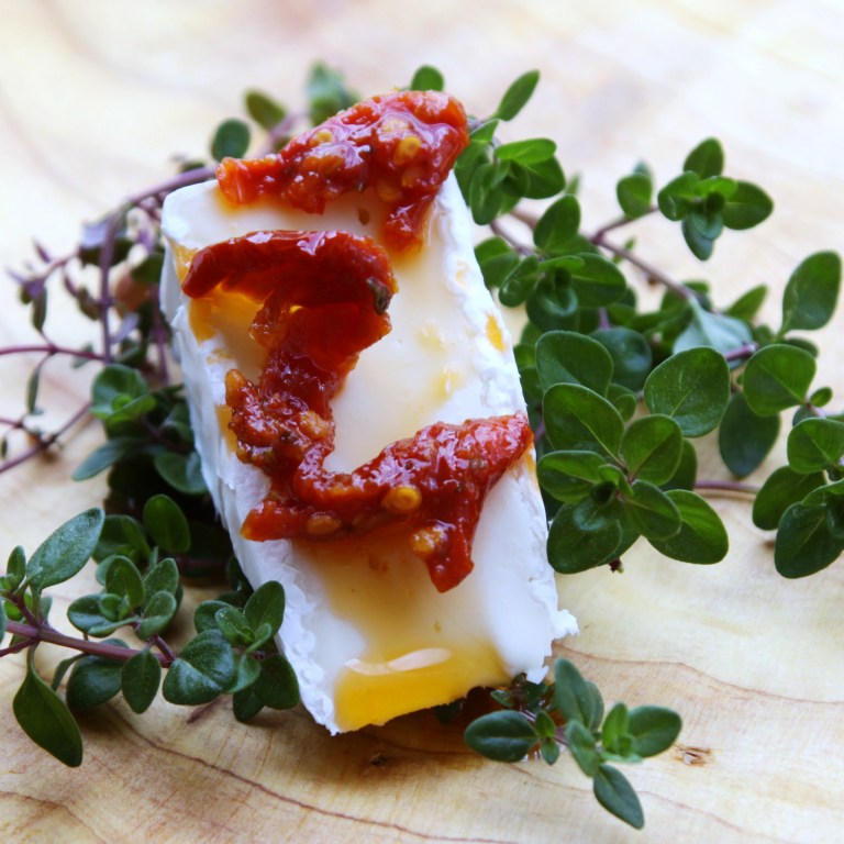 Menu Musings of a Modern American Mom Baked Brie Dip with Sun Dried Tomatoes and Thyme