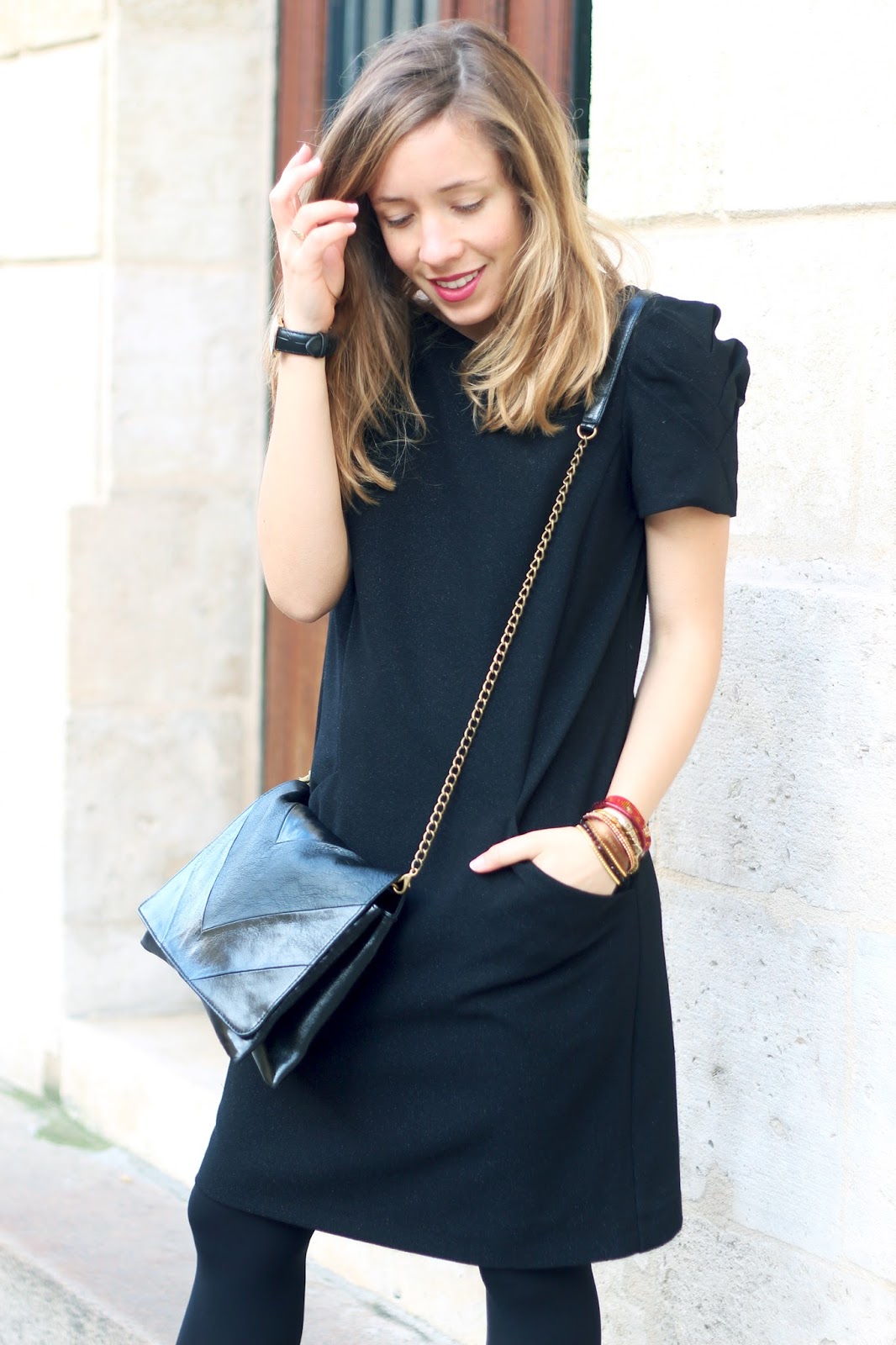 Beige Robe noire paillettes promod
