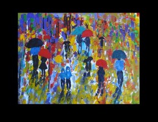 Sold  - City Rain Original Acrylic on Canvas 30 x 40 - SOLD