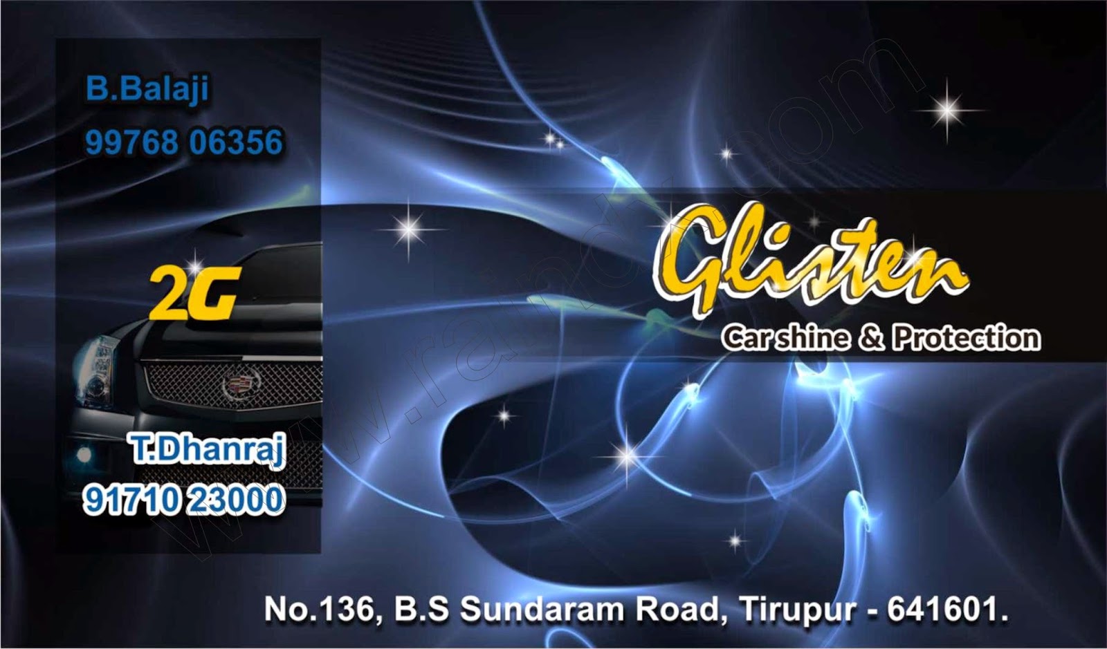 Visiting Card Design Glister Carshine & Protection TIRUPUR Rain