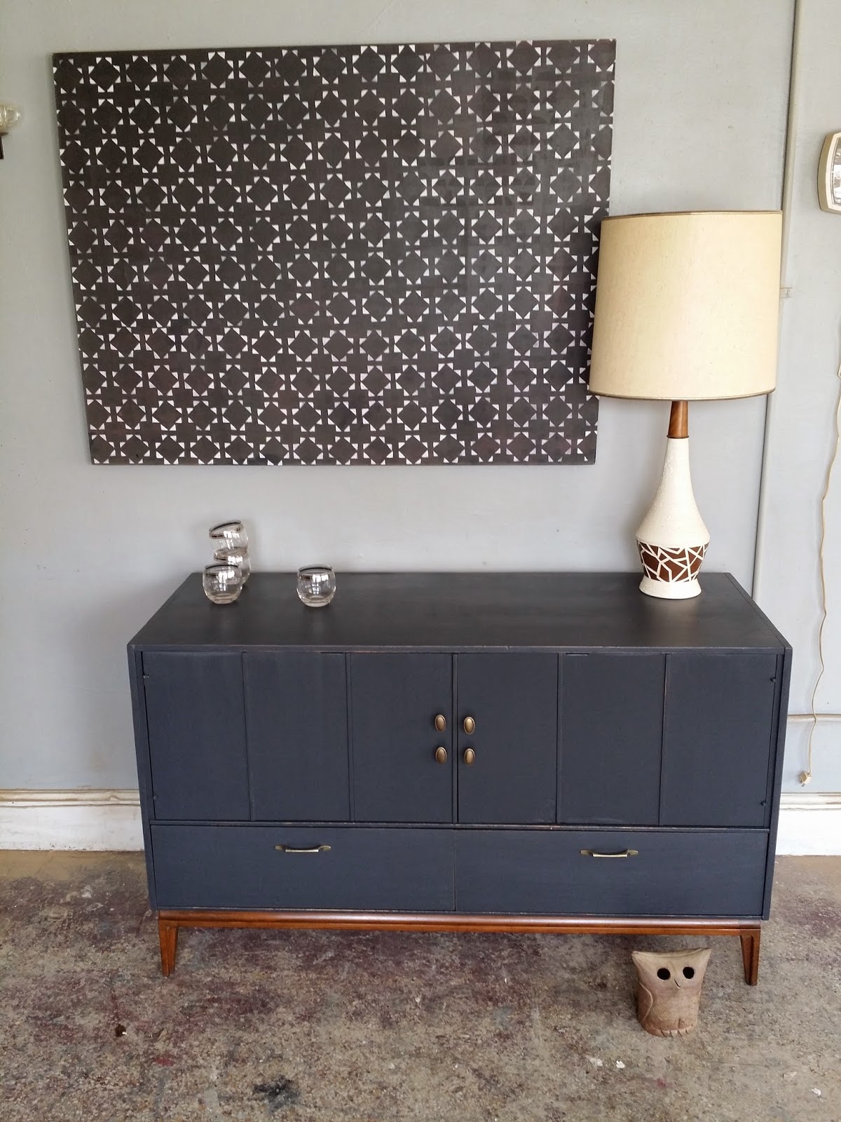 Vintage Ground Vintage / Mid Century Aged Slate Blue Buffet / Media