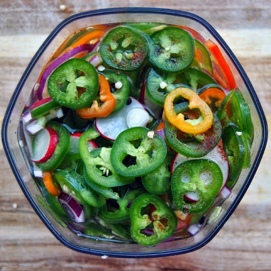 Tequila Pickled Peppers in a Weston Vacuum Canister