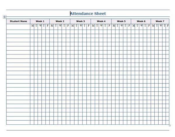 weekly attendance chart