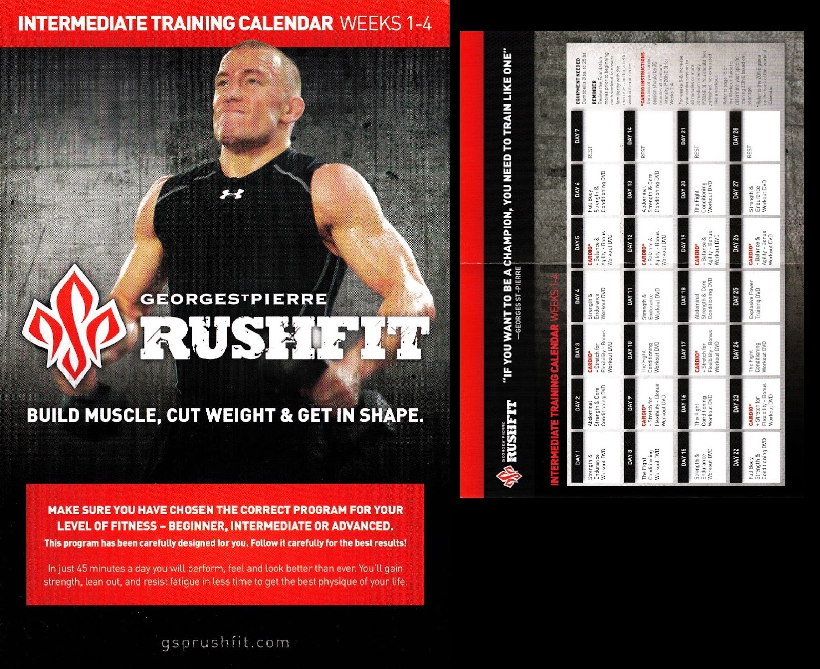 FitnessExperience Rushfit Intermediate Training Calendar Weeks 18