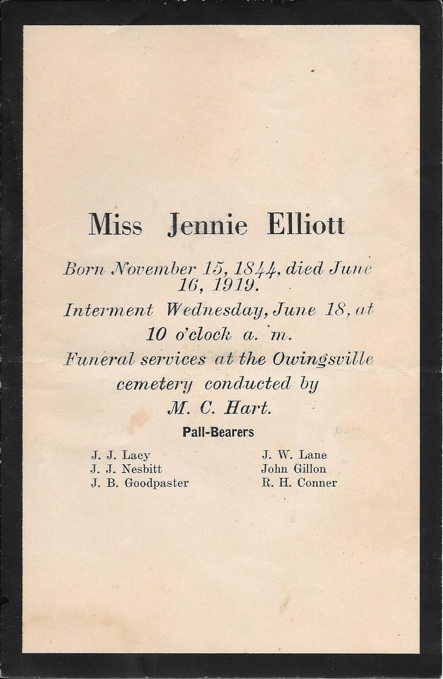 From the Journals of William Burl Kincaid, Jr. Old Funeral Notices