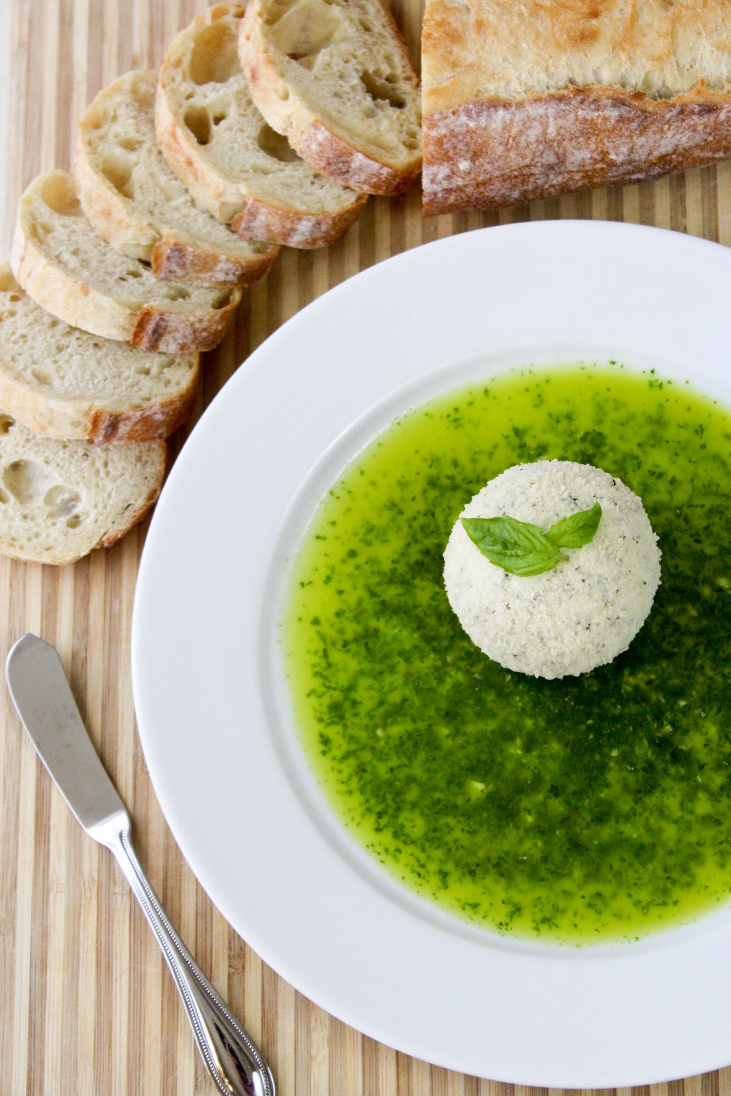 From Dahlias to Doxies Parmesan Coated Goat Cheese with Basil Oil