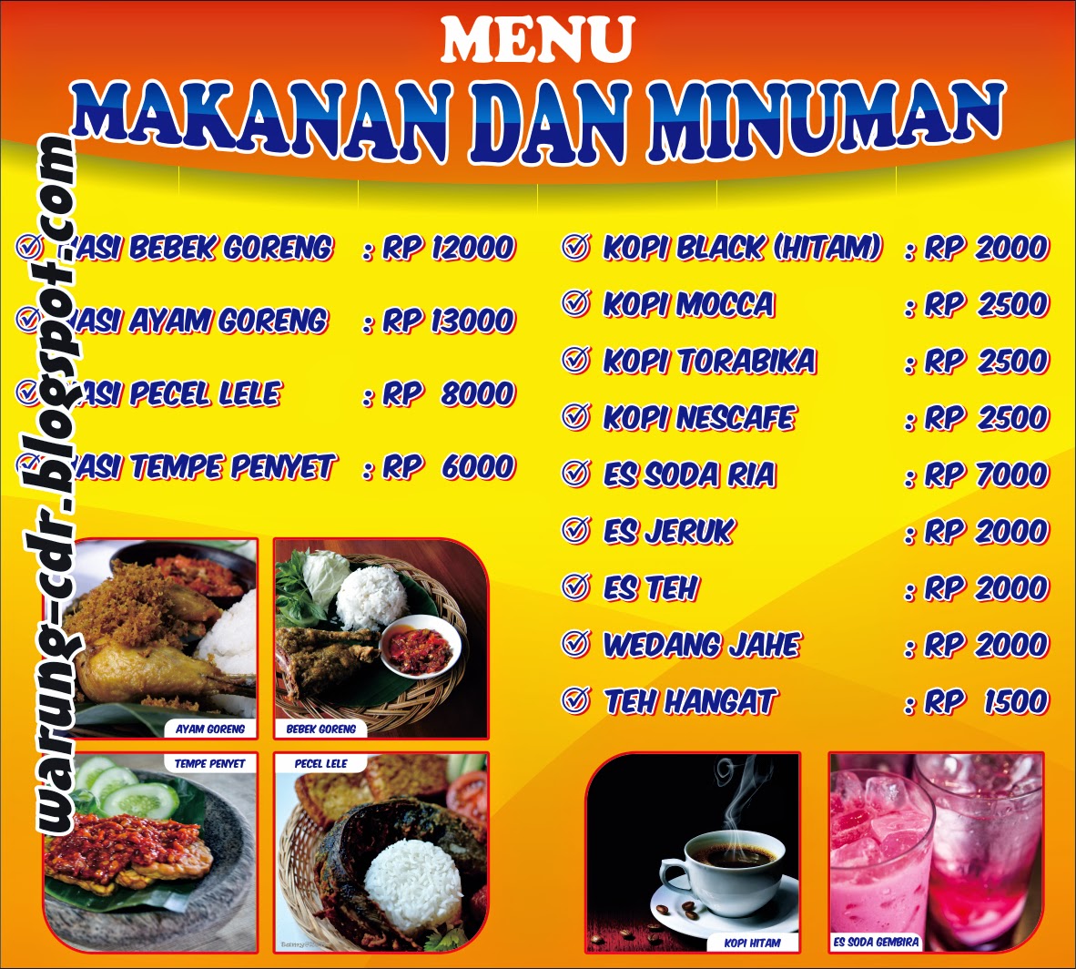 Contoh Banner Warung / Menu Makanan dan Minuman Warung CDR