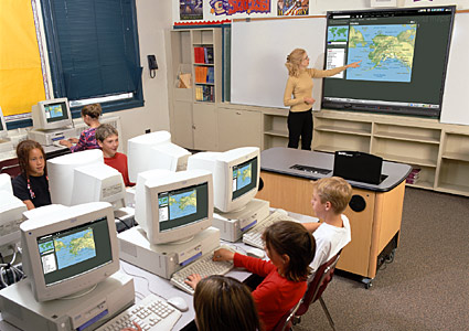 classroom with technology.