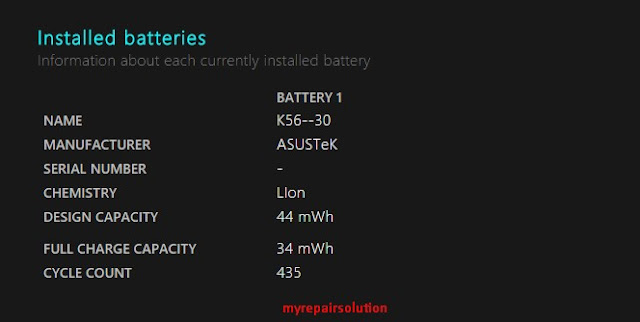 informasi baterai yang terpasang